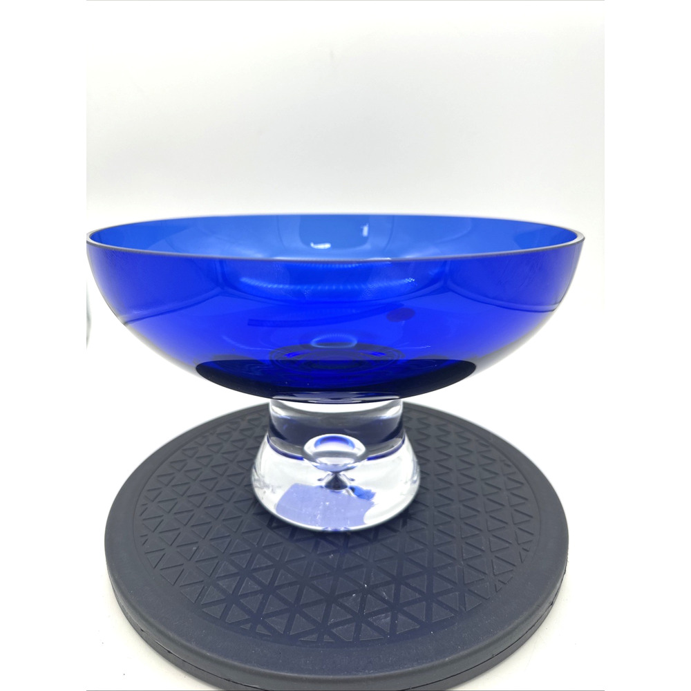Stickholm Pedestal Bowl By Block Blown Cobalt Blue Footed Air Bubble Base EUC